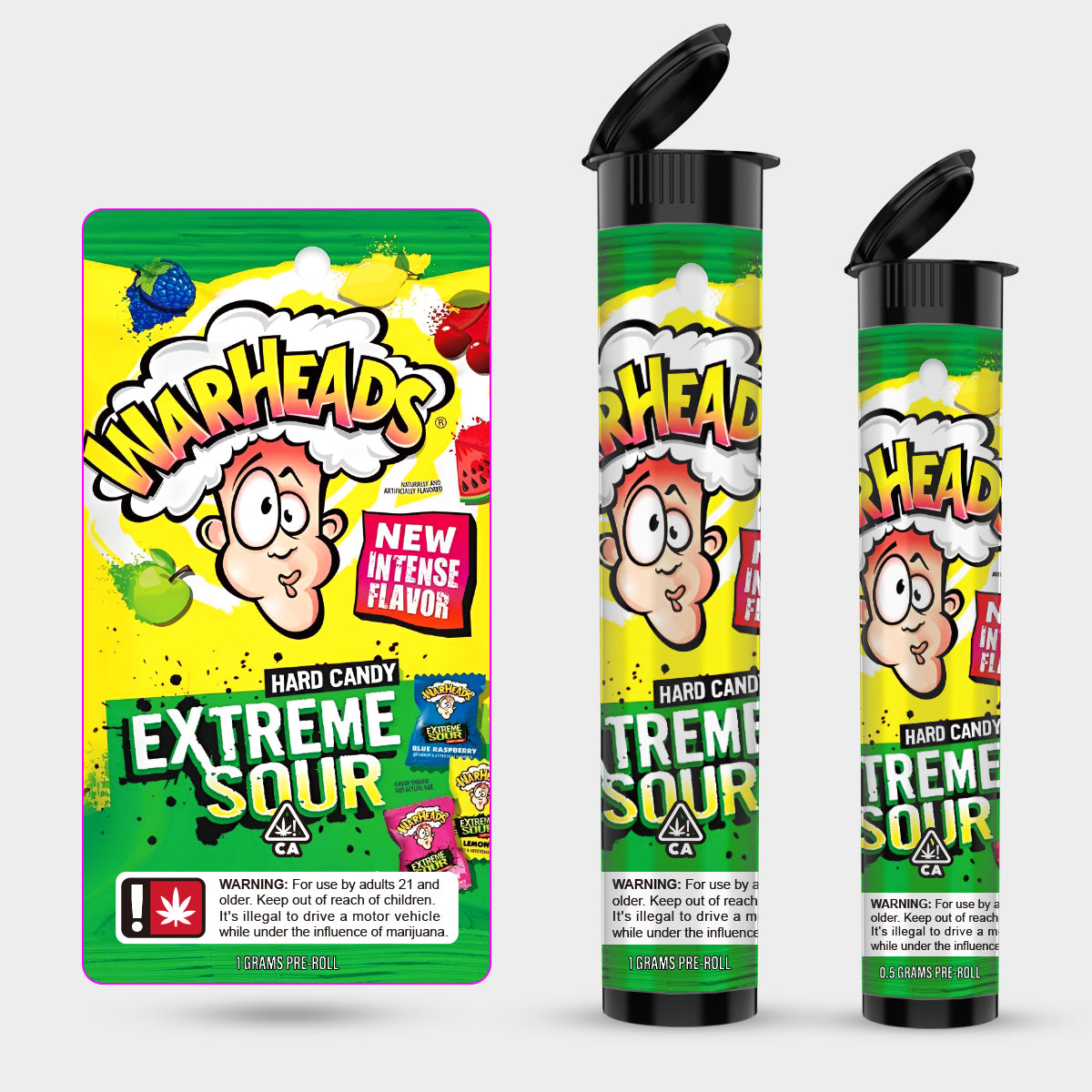 Warheads Extreme Sour 1g 0.5g Labeled Pre-Roll Tubes