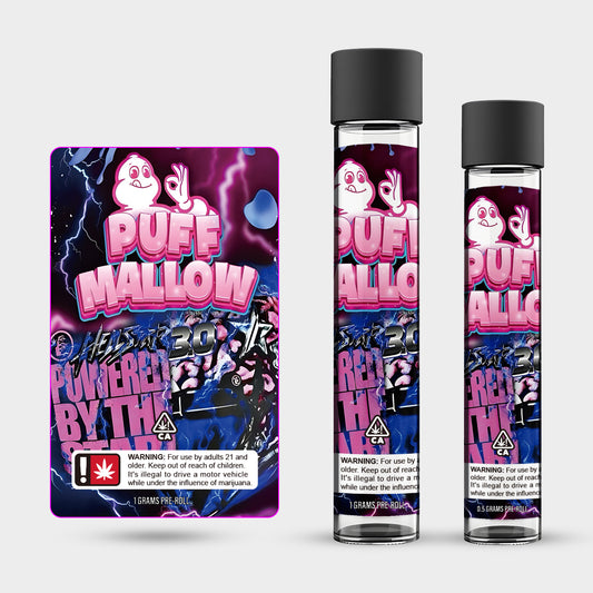 Puff Mallow Hellstar 1g 0.5g Labeled Pre-Roll Glass Tubes