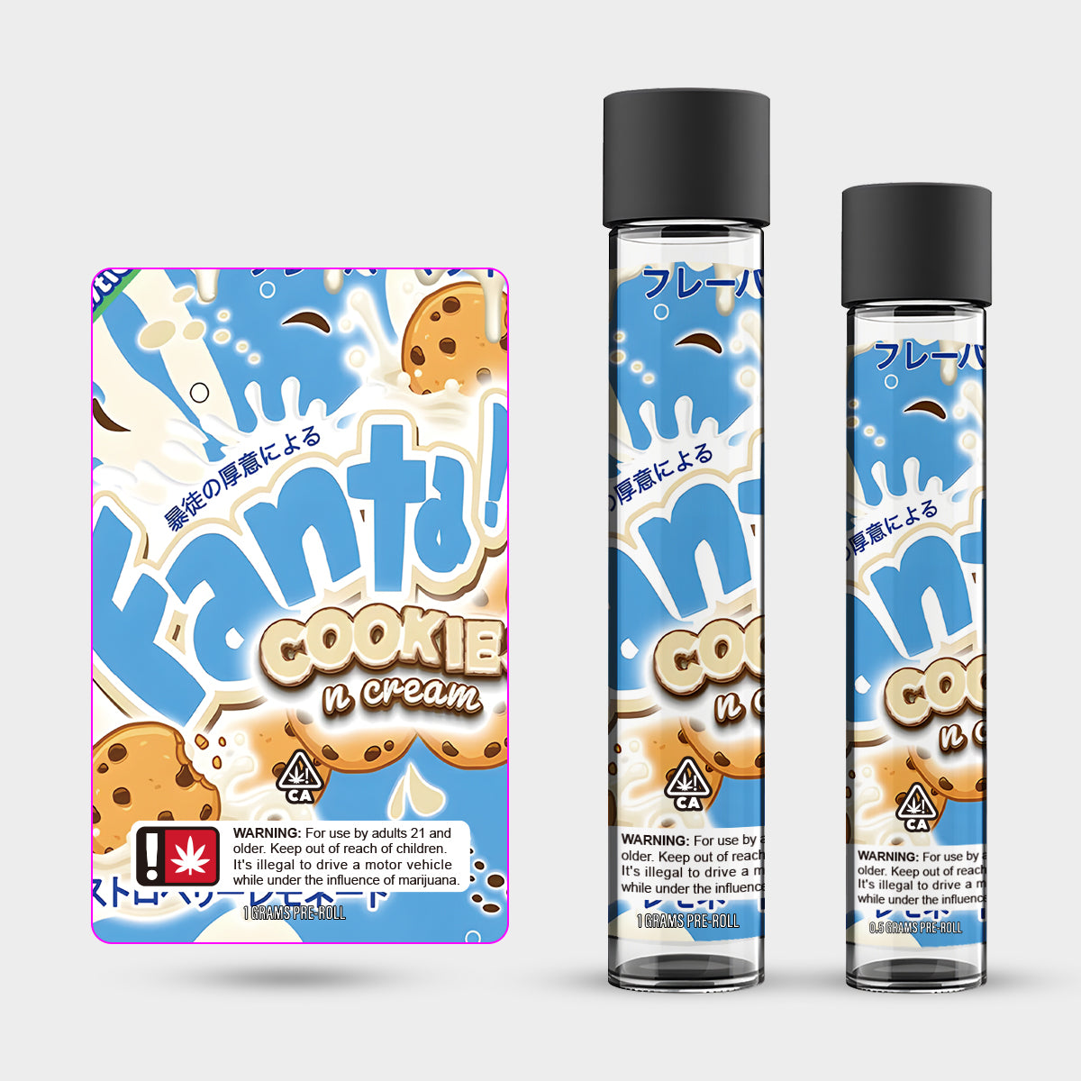 Fanta Cookie Cream 1g 0.5g Labeled Pre-Roll Glass Tubes