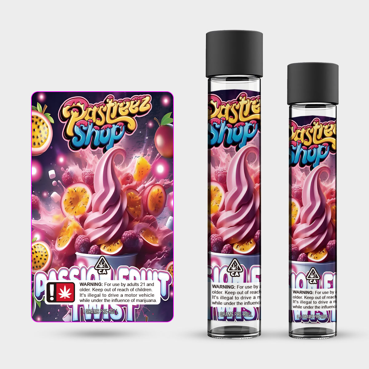 Pastreez Shop Passion Fruit Twist 1g 0.5g Labeled Pre-Roll Glass Tubes