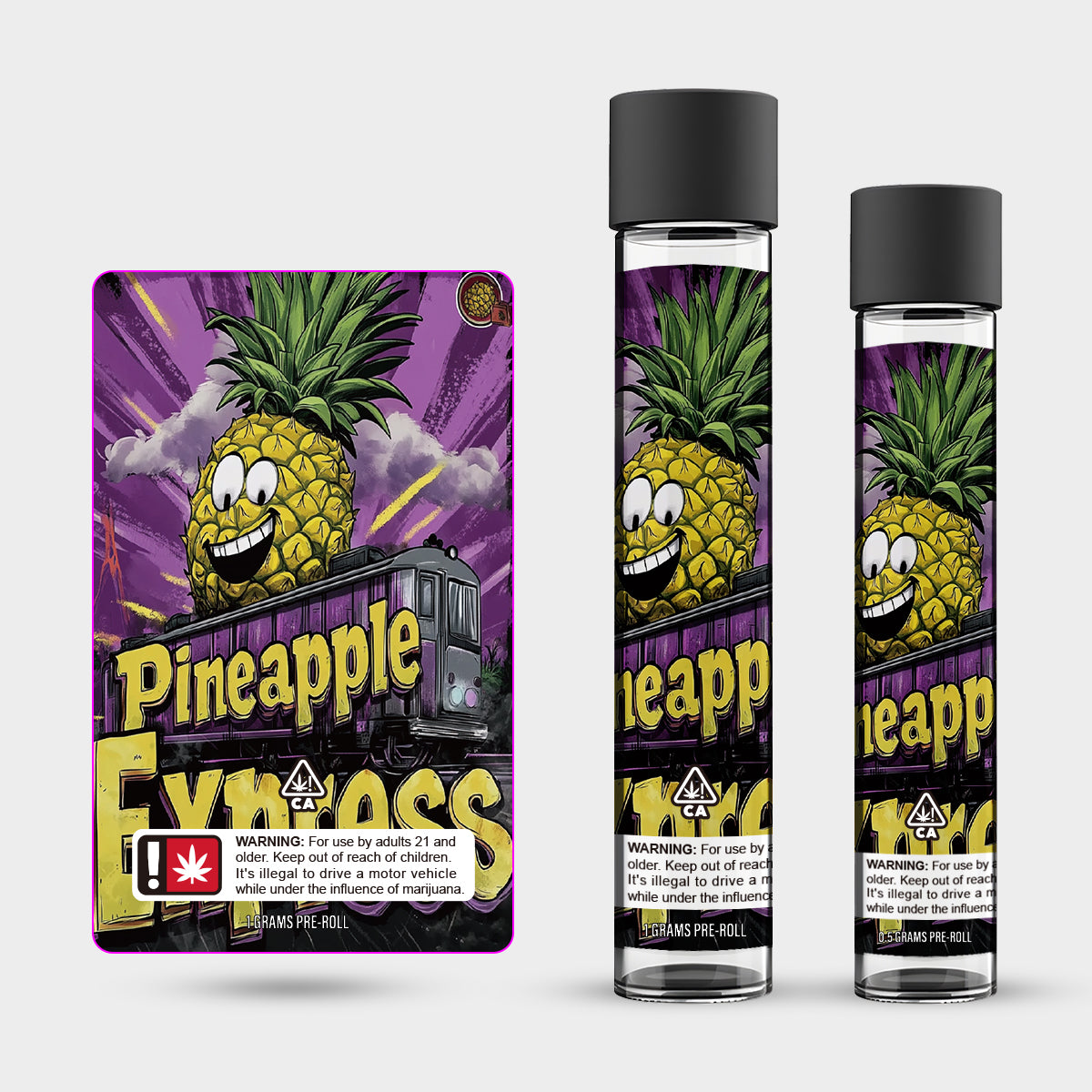 Pineapple Express 1g 0.5g Labeled Pre-Roll Glass Tubes