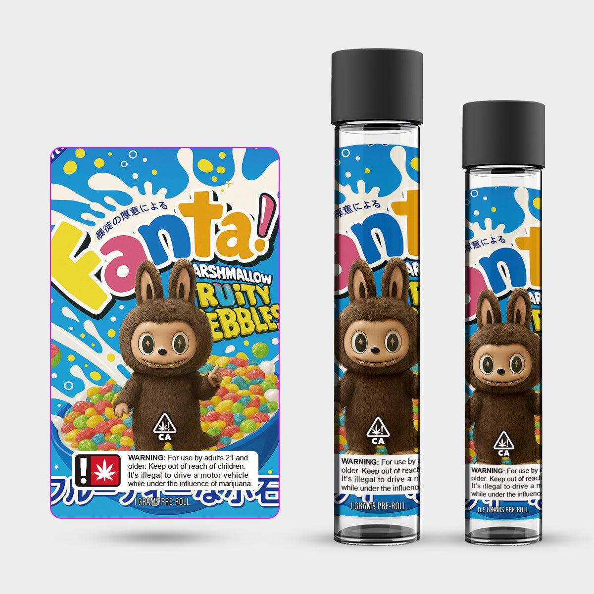 Fanta Marshmallow Fruity Pebbles 1g 0.5g Labeled Pre-Roll Glass Tubes