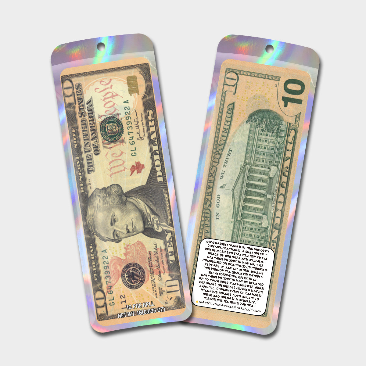 $10 1G Labeled Pre-Roll Mylar Bags