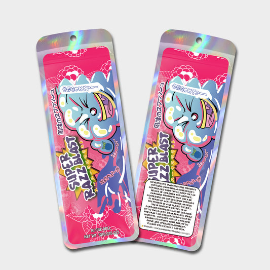 Super Razz Blast 1G Labeled Pre-Roll Mylar Bags