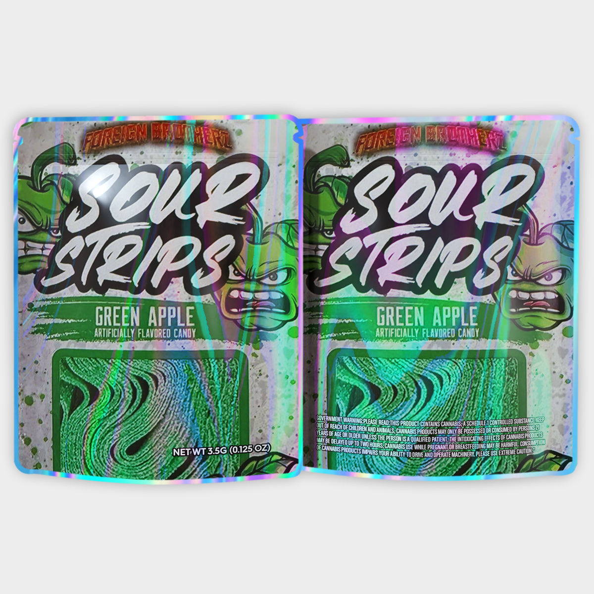 Sour Strips Green Apple 3.5G Mylar Bags